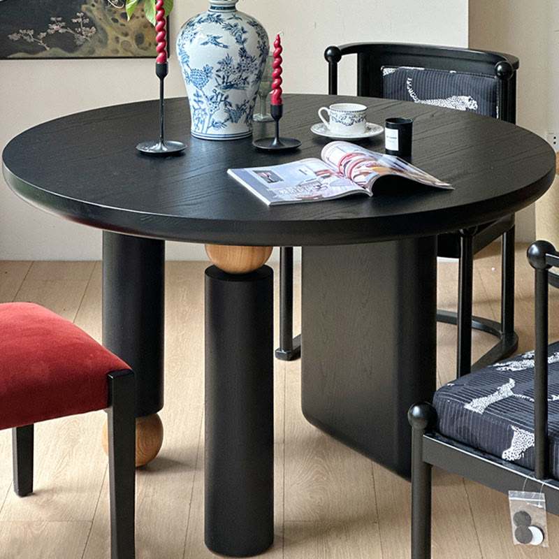 Retro Black Round Solid Wood Dining Table