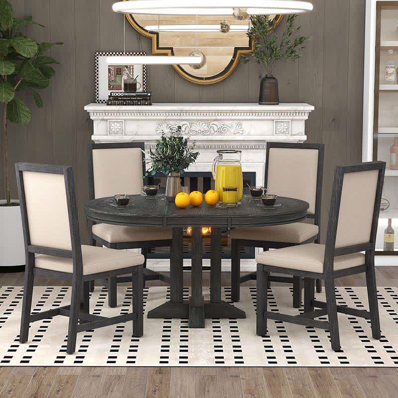 Extendable 42"-58" Round Dining Table Chairs Set