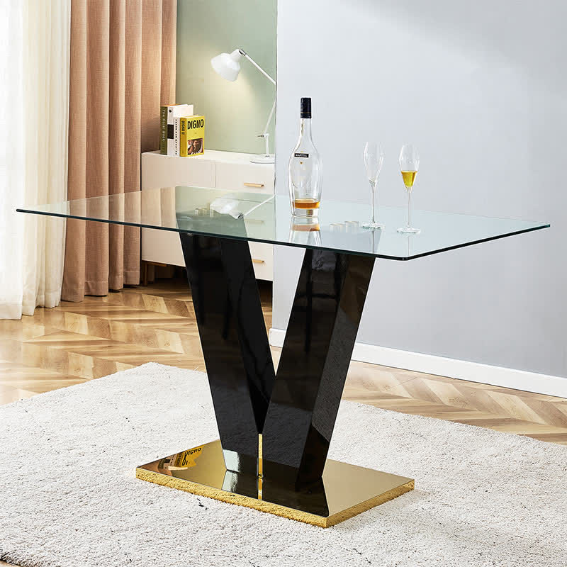 Kitchen Glass Dining Table V-Base