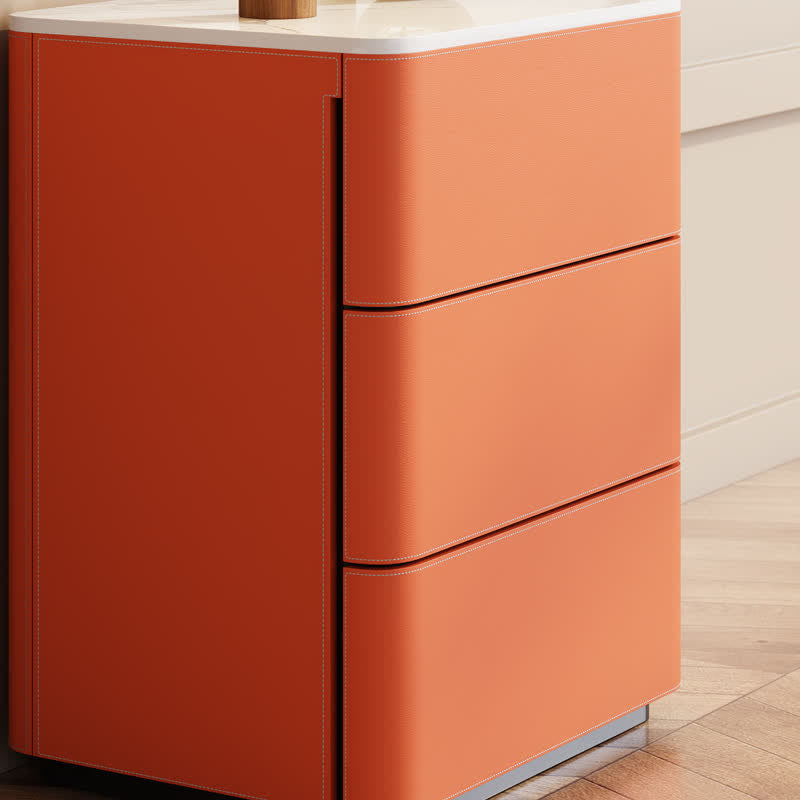 Saddle Leather Bedside Table 3 Drawers - image 3