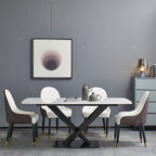 Artificial Stone Rectangular Dining Table Black Base - image 6