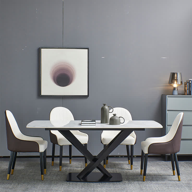 Artificial Stone Rectangular Dining Table Black Base - image 6