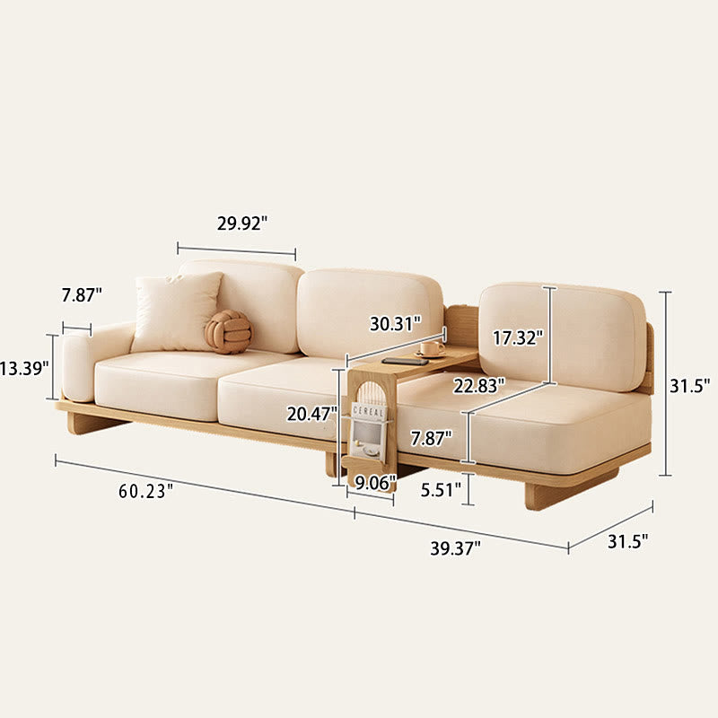 Khaki Removable Tray Upholstered Sofa