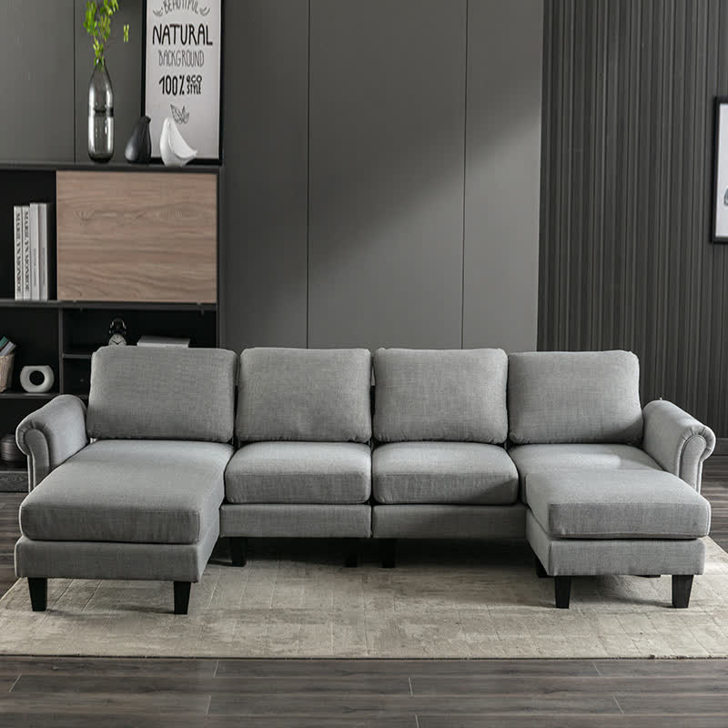 Living Room Linen Upholstered Sofa Chaise