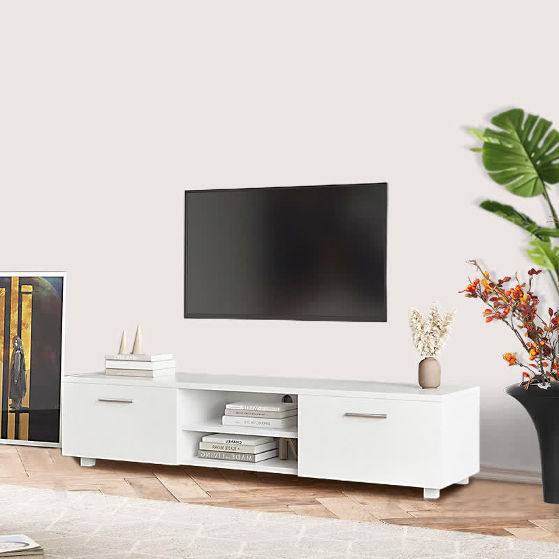 TV Stand Open Shelves Cabinet White 63"