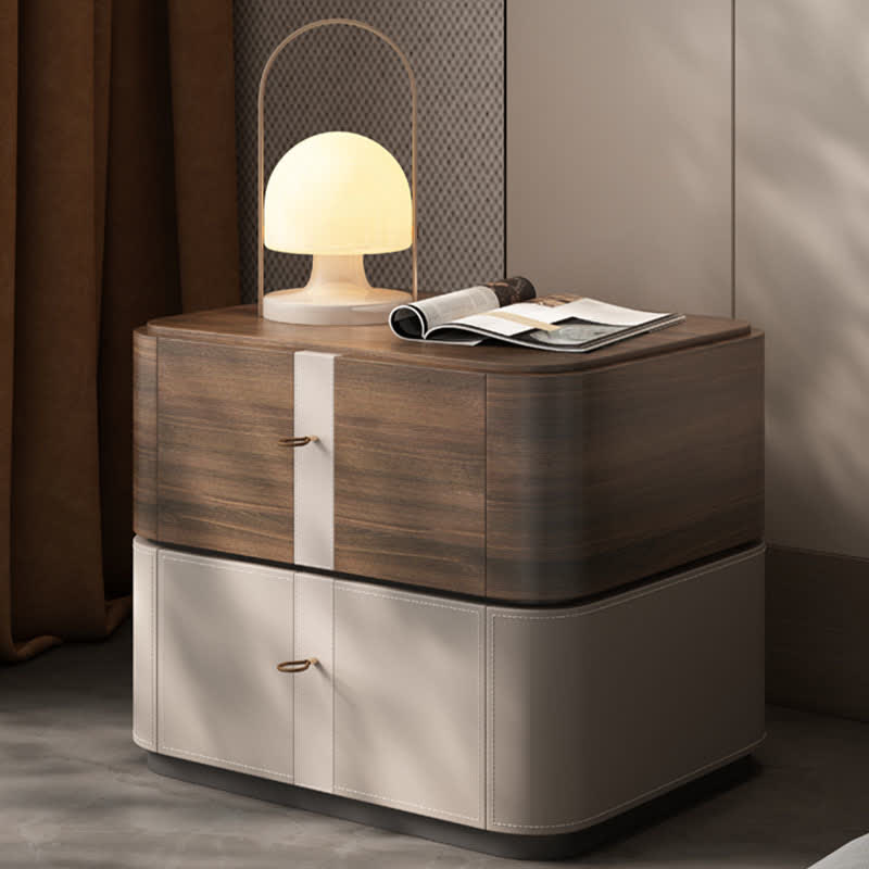 Bedside 2-Drawers Dresser Saddle Leather Nightstand