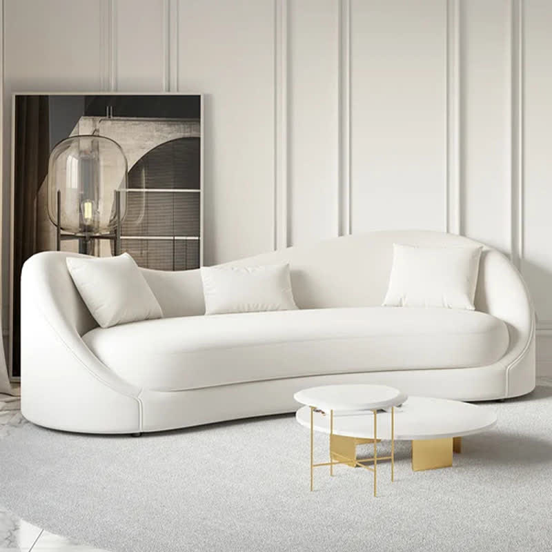 84" Off White Velvet Upholstered Sofa