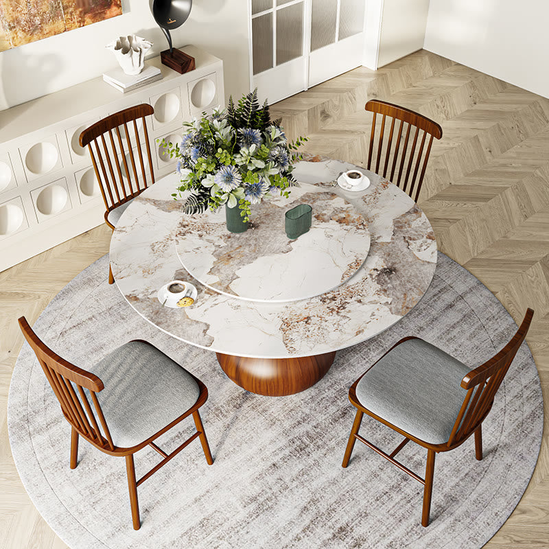 Round Dining Table With Lazy Susan Water Drop Base