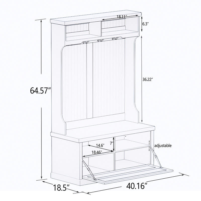 Entryway Hall Tree Coat Rack Shoe Bench