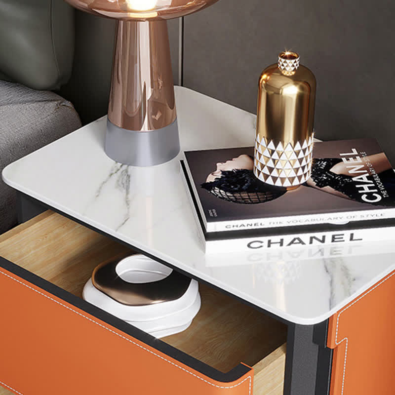 Saddle Leather Bedside Table 3 Drawers - image 5