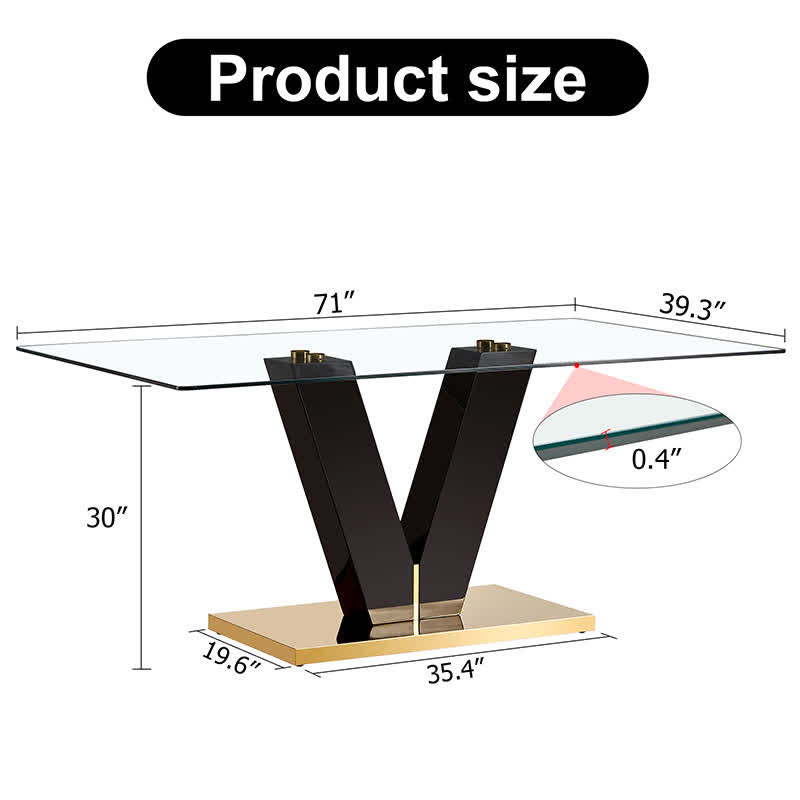 Kitchen Glass Dining Table V-Base