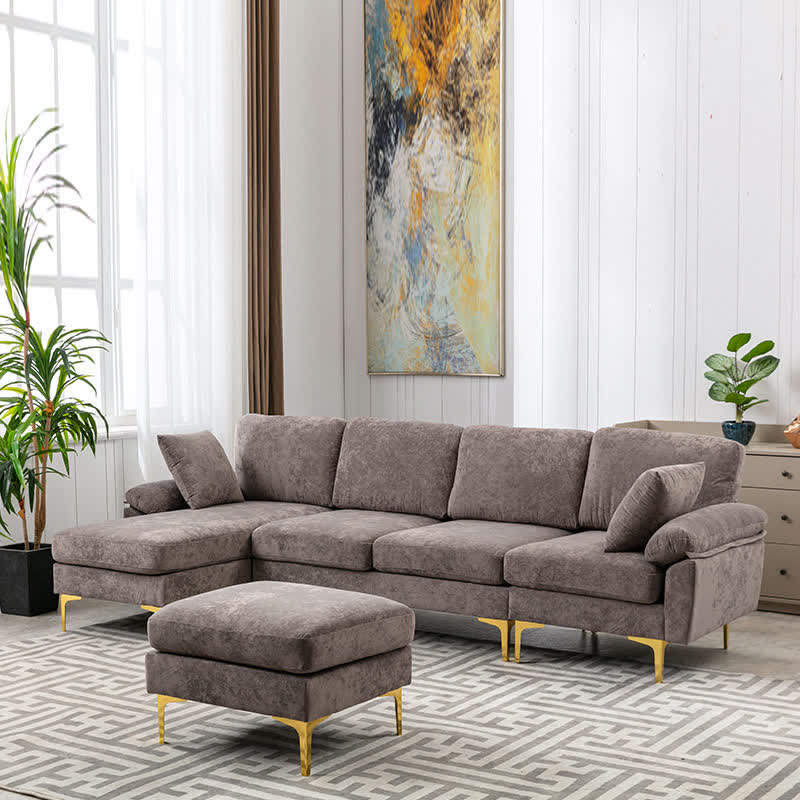 Upholstered Cectional Sofa Ottoman Brown