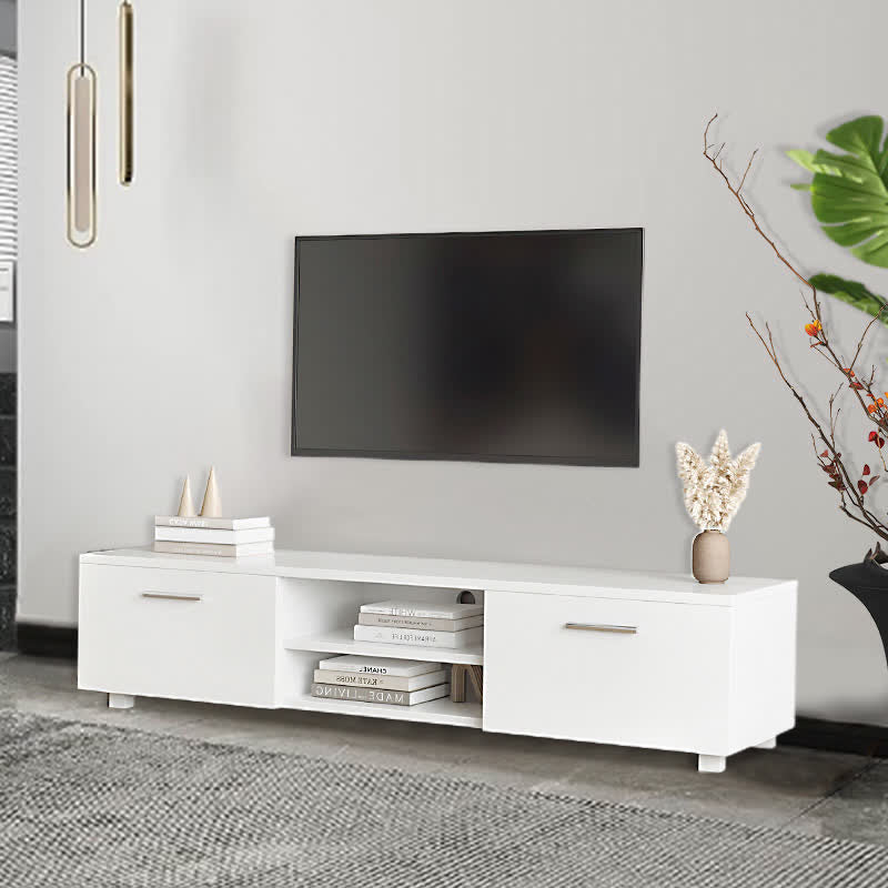 TV Stand Open Shelves Cabinet White 63"