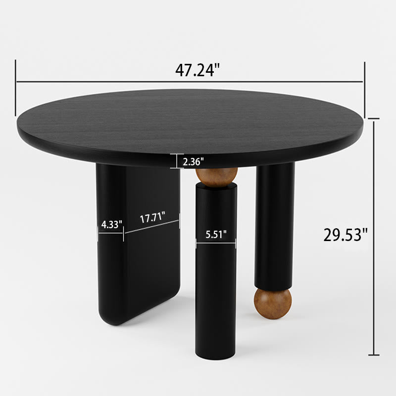 Retro Black Round Solid Wood Dining Table