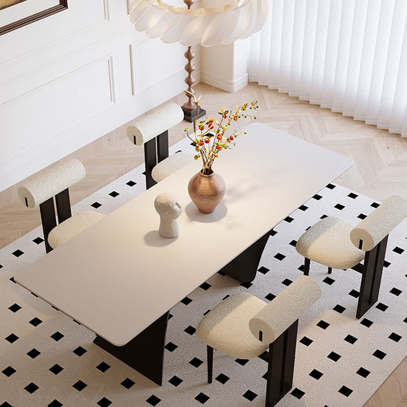 Modern Minimalist Z-Shaped Rectangular Dining Table with Black Base