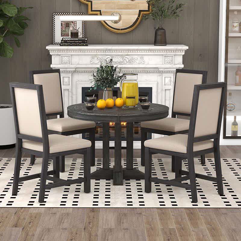 Extendable 42"-58" Round Dining Table Chairs Set