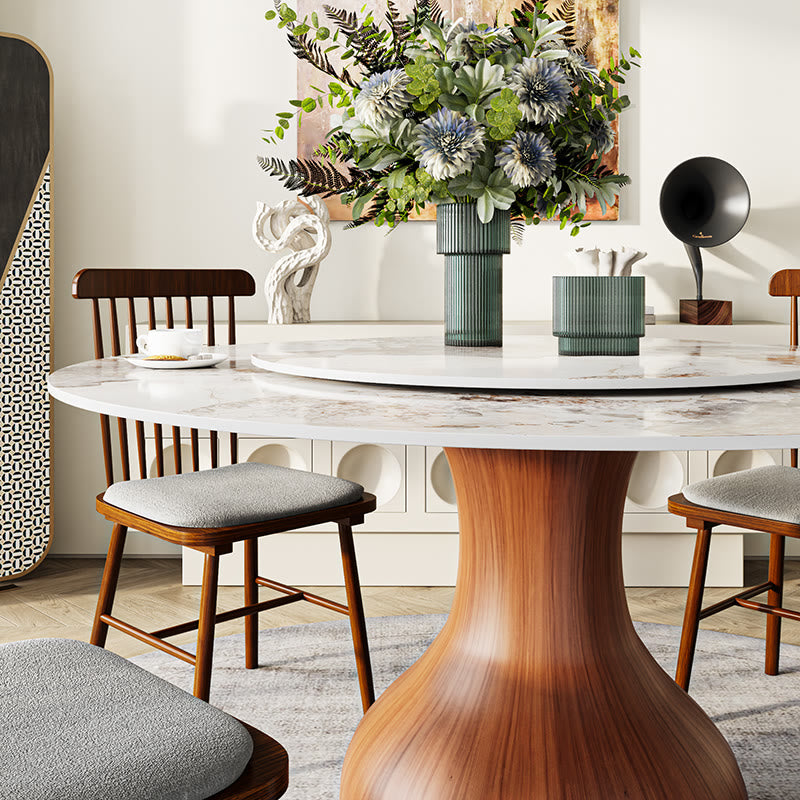 Round Dining Table With Lazy Susan Water Drop Base