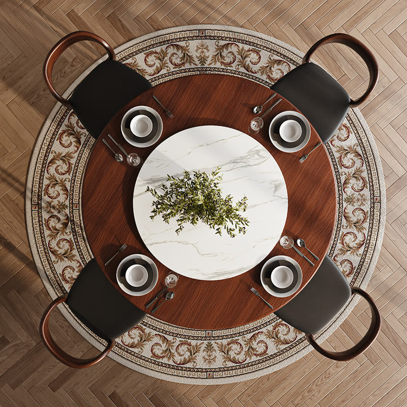 Stone Wooden Top  Lazy Susan Round Dining Table