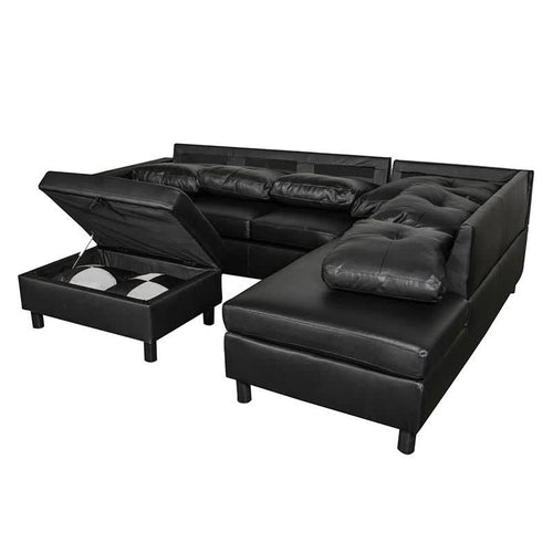 3PCS Sectional Sofa Black Faux Leather