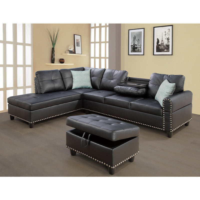 Sectional Sofa with Ottoman Cup Holder