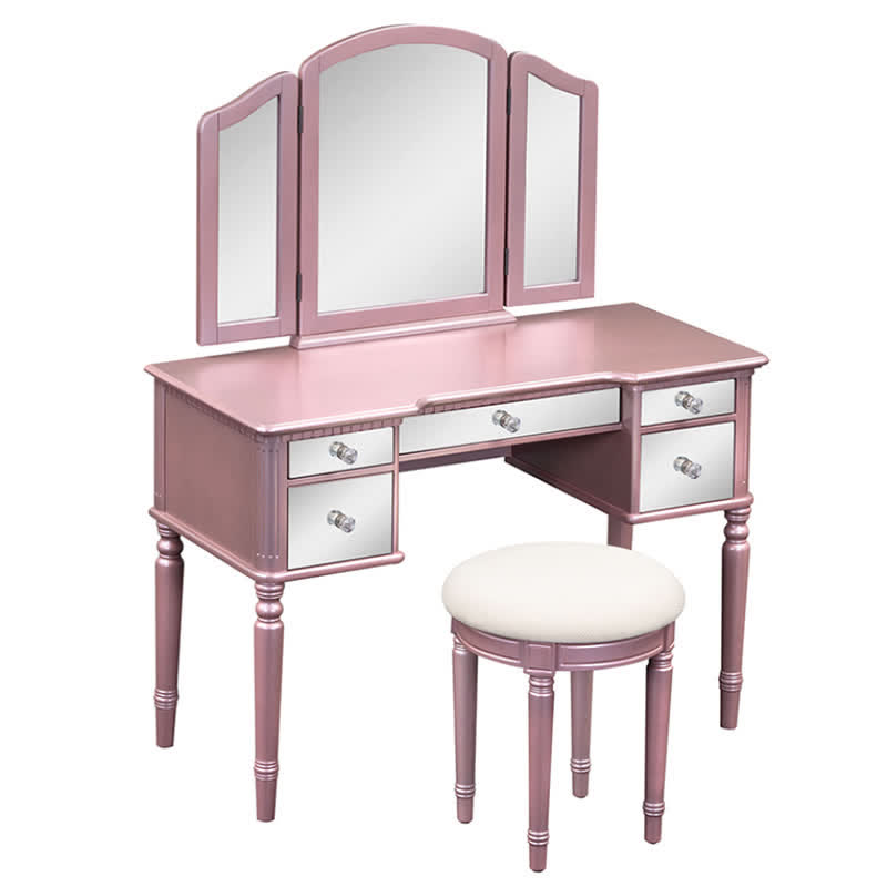 Dressing Table Stool Tri-fold Mirror Vanity Set