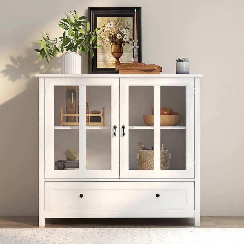 Buffet Storage Cabinet Glass Doors Sideboard