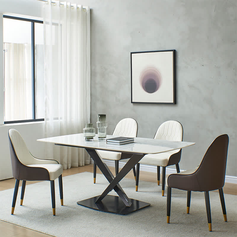 Artificial Stone Rectangular Dining Table Black Base - image 5