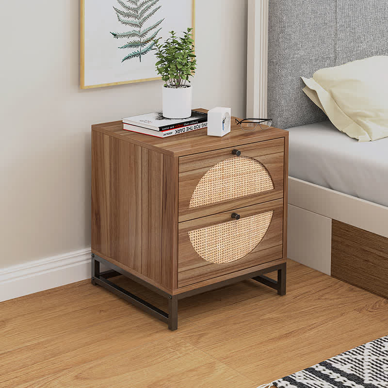 Rattan Drawer Nightstand Bedside End Table