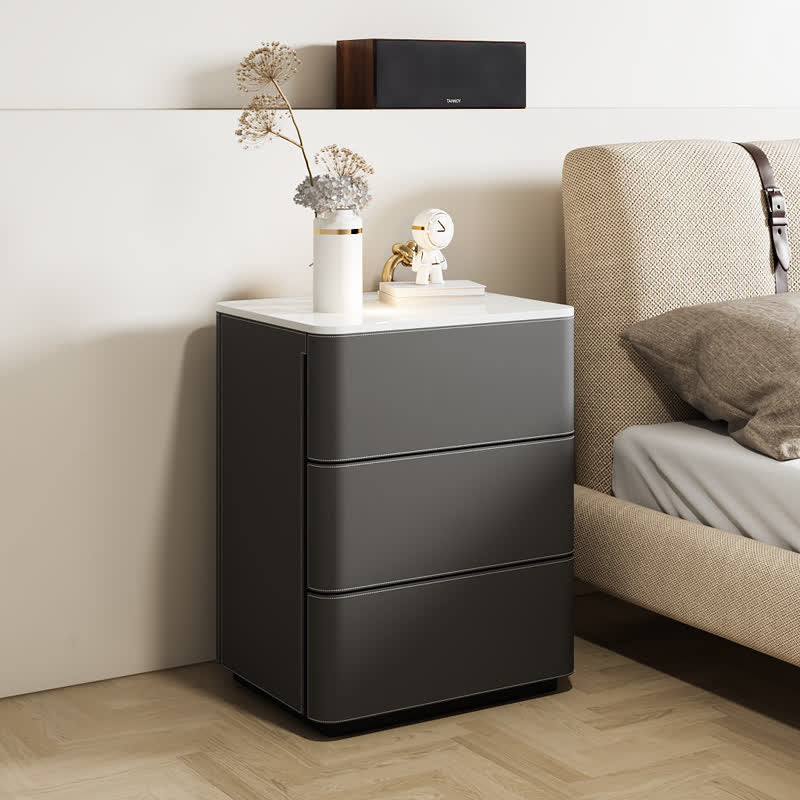 Leather Nightstand Side Table 3 Drawers - image 3