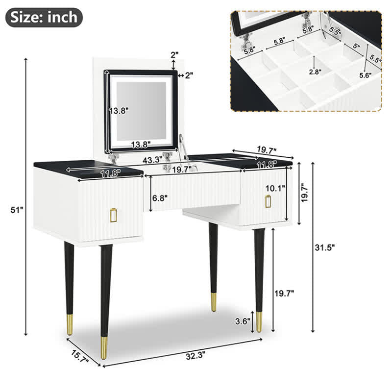 Vanity Table With LED Flip-top Mirror