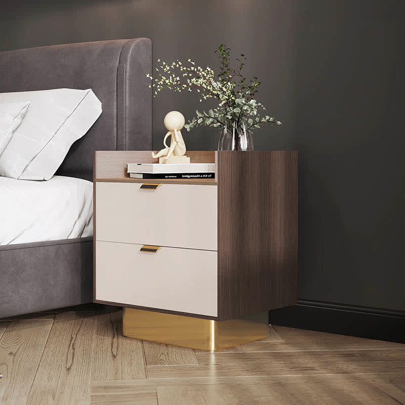 2-Drawer Metal Base Nightstand Cabinet