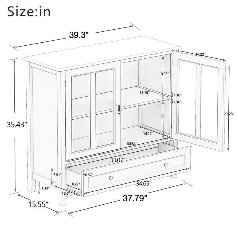 Buffet Storage Cabinet Glass Doors Sideboard