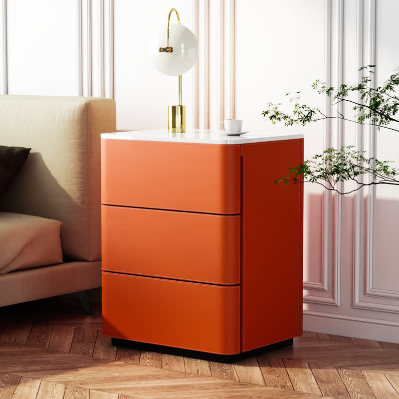 Saddle Leather Bedside Table 3 Drawers - 2x Orange - image 0