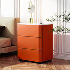 Saddle Leather Bedside Table 3 Drawers - 2x Orange - image 0