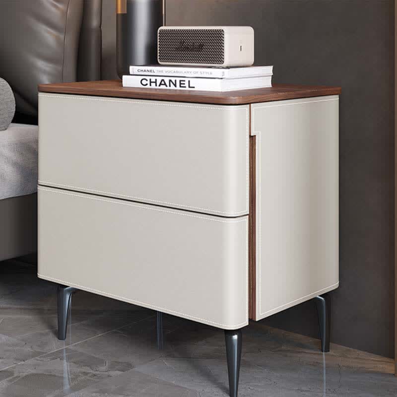 Saddle Leather Nightstand Free Standing Cabinet