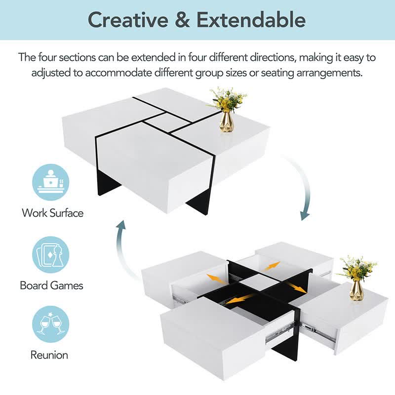 Extendable Coffee Table Square Cocktail Table
