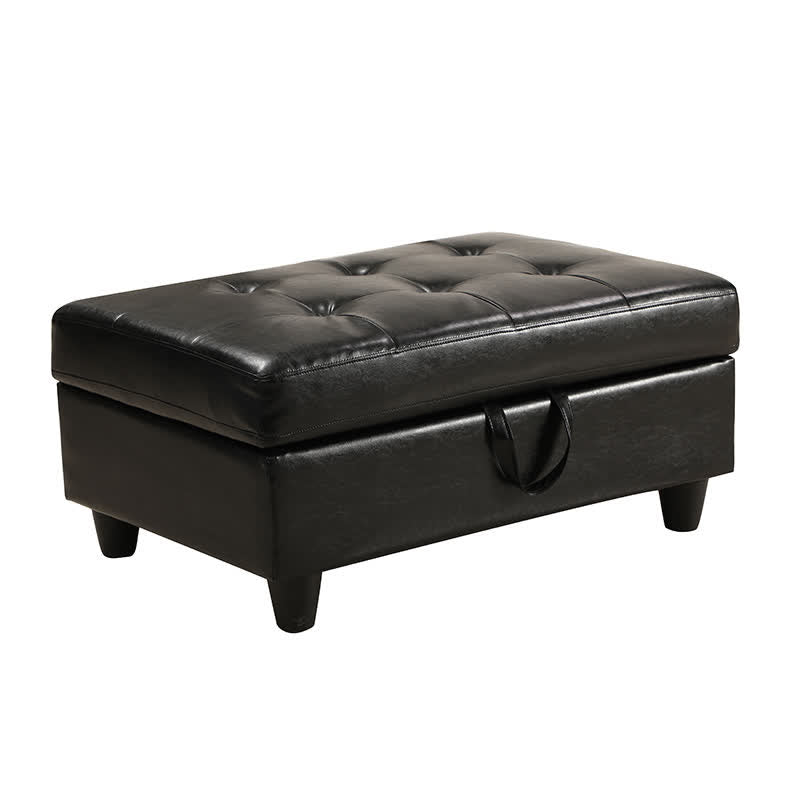 3PCS Sectional Sofa Black Faux Leather - image 5