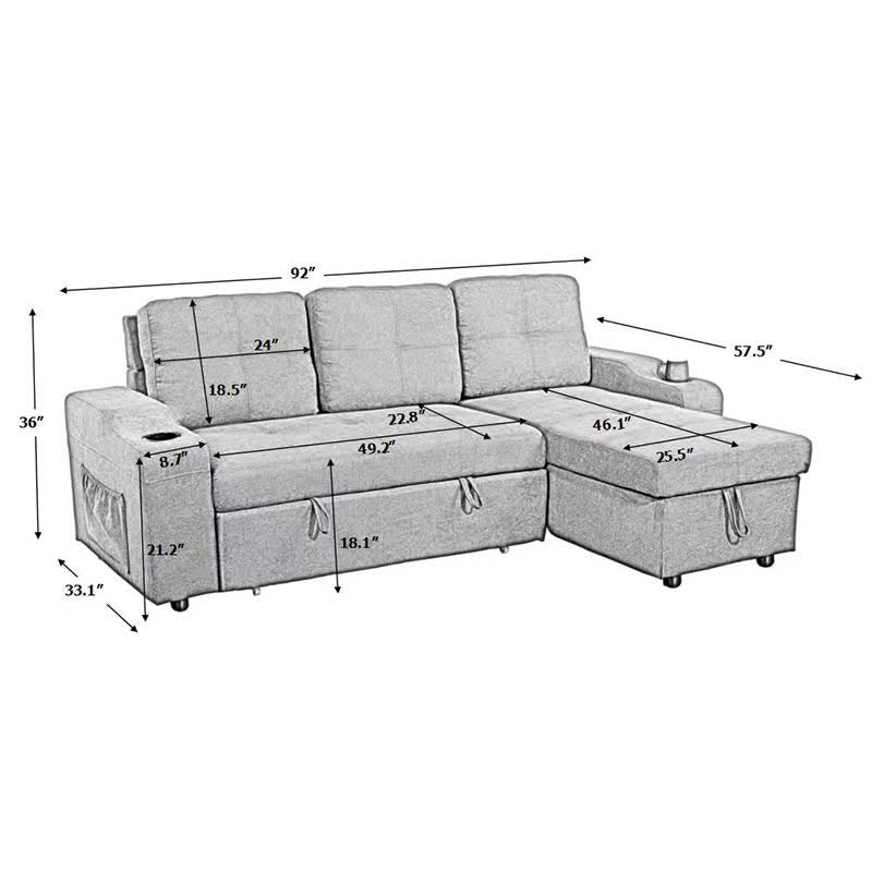 Convertible Corner Sofa Pull-Out Couch Bed