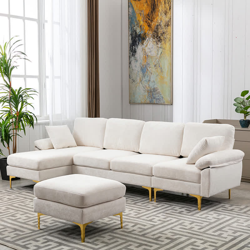 Upholstered Cectional Sofa Ottoman White