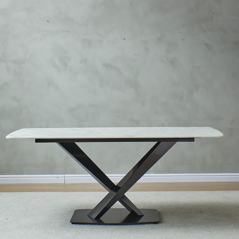 Artificial Stone Rectangular Dining Table Black Base - image 3