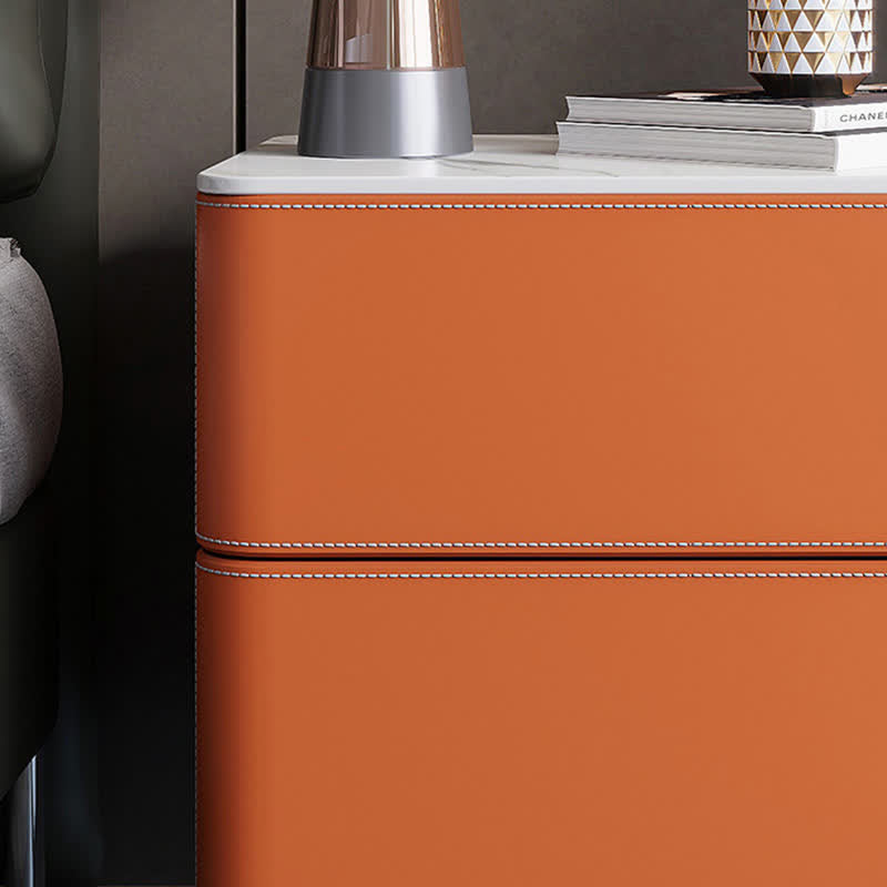 Saddle Leather Bedside Table 3 Drawers - image 4