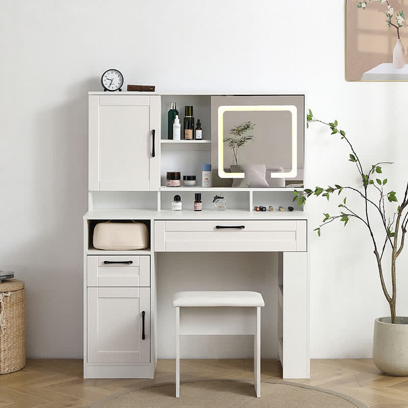 Vanity Desk Stool Set With Charging Station