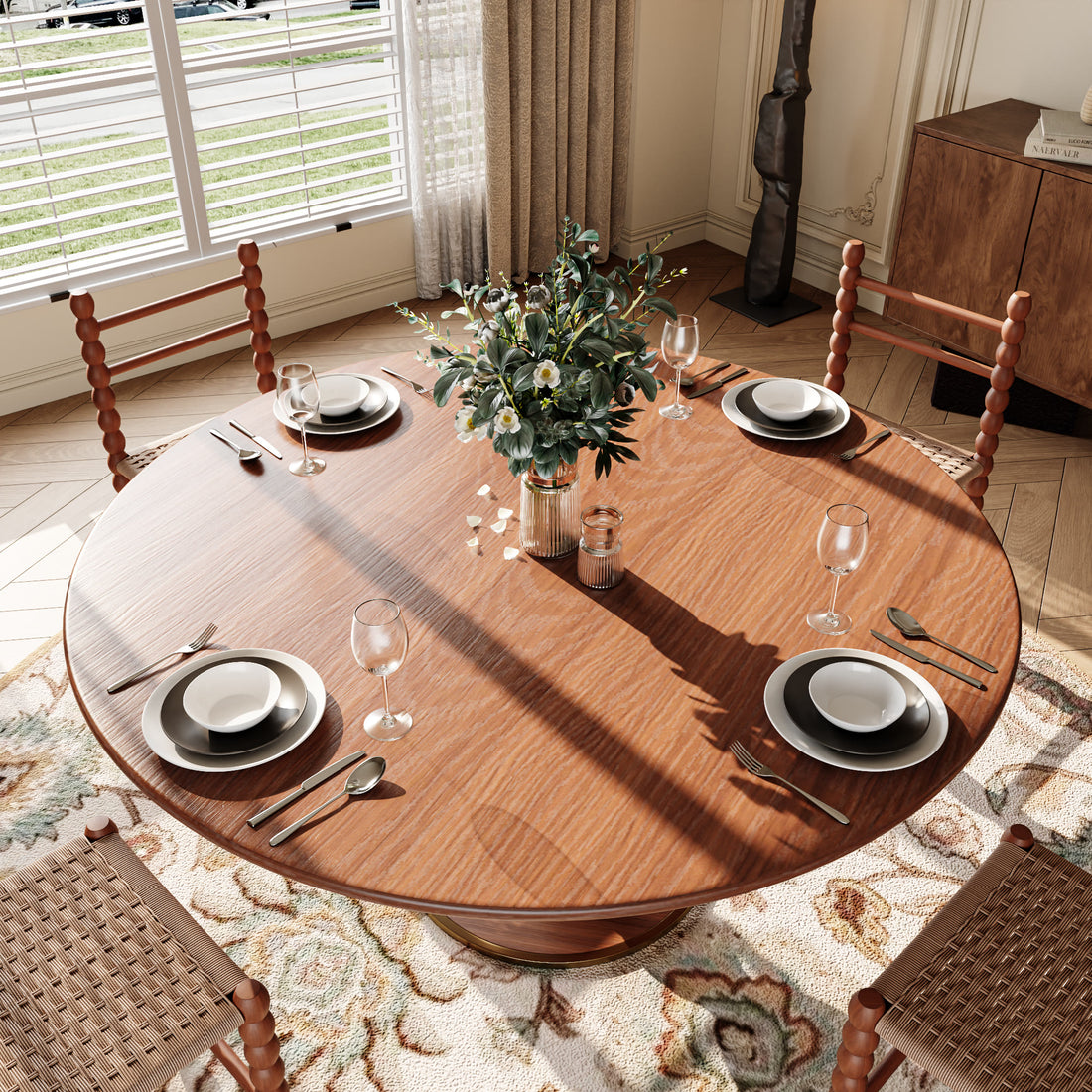 Solid Rubber Wood Round Dining Table