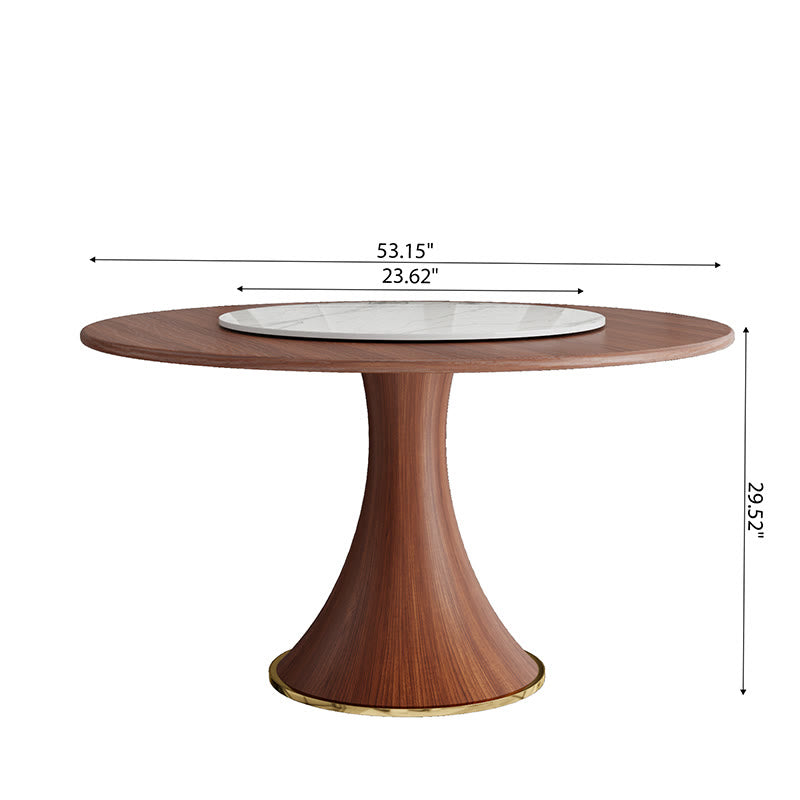 Stone Turntable Wood Top Round Dining Table