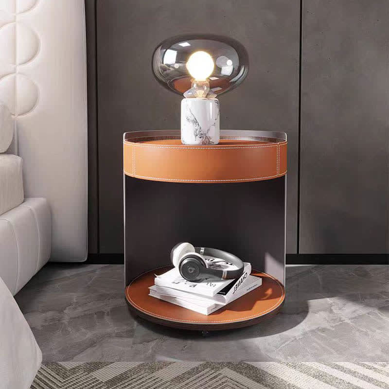 Removable Round Saddle Leather End Table