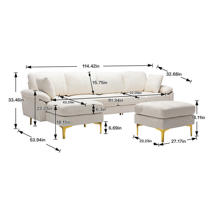 Upholstered Cectional Sofa Ottoman White