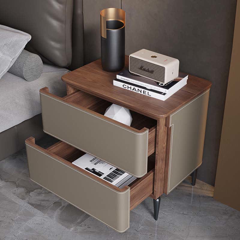 Saddle Leather Nightstand Free Standing Cabinet