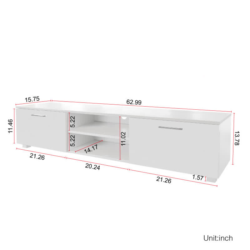 TV Stand Open Shelves Cabinet White 63"