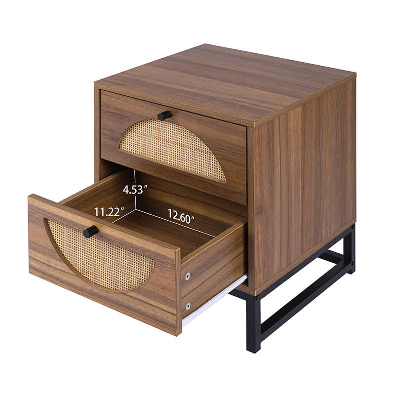 Rattan Drawer Nightstand Bedside End Table