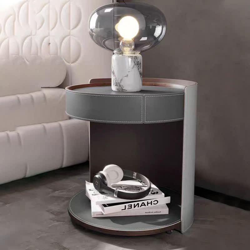 Removable Round Saddle Leather End Table